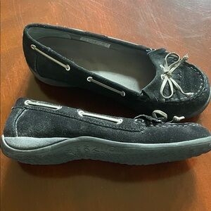 Vionic Black Moccasins with Silver Accents